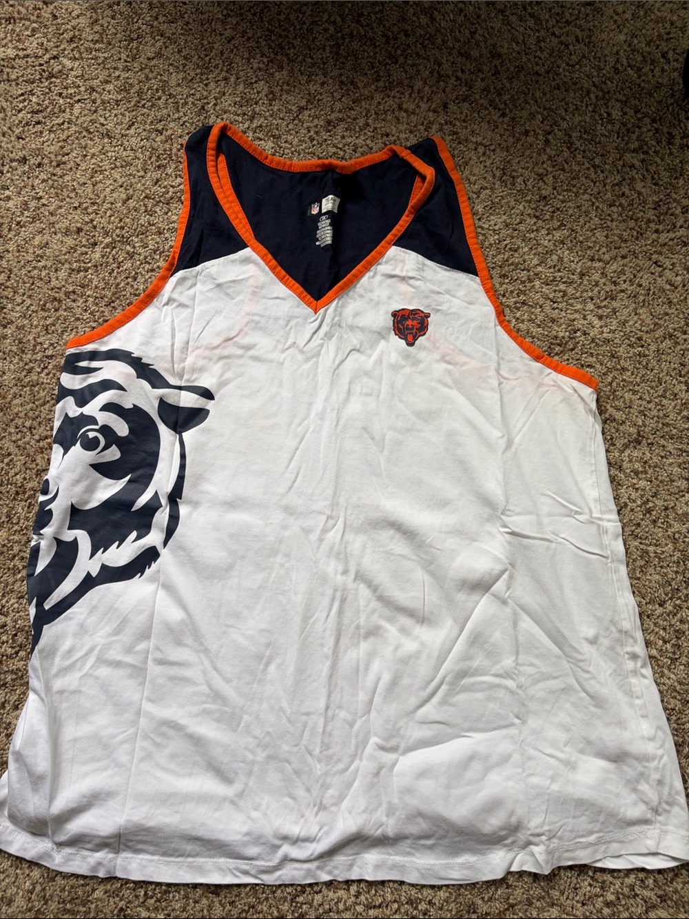 White & Navy Chicago Bears Tank Top with Orange Trim